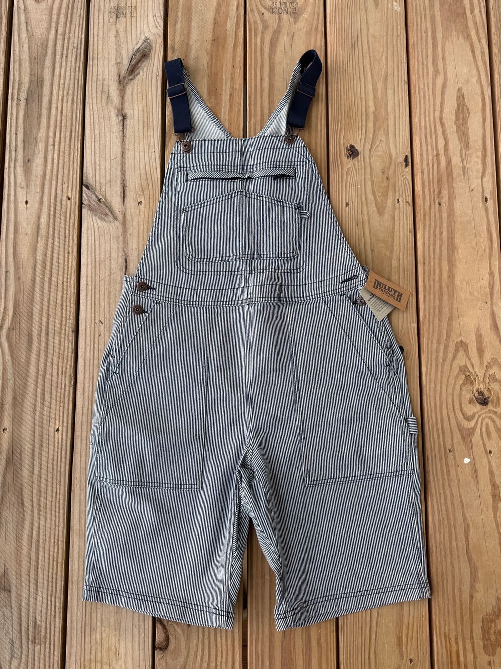 Duluth Trading Rootstock Gardening Short Overalls Women’s Small Blue Striped NEW